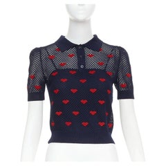 DIOR 520 Seris I Love Paris nav blue red heart knit polo shirt FR36 S