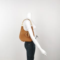 Dior 61 Brown Hobo Tote with Gold Metal Ring Handle