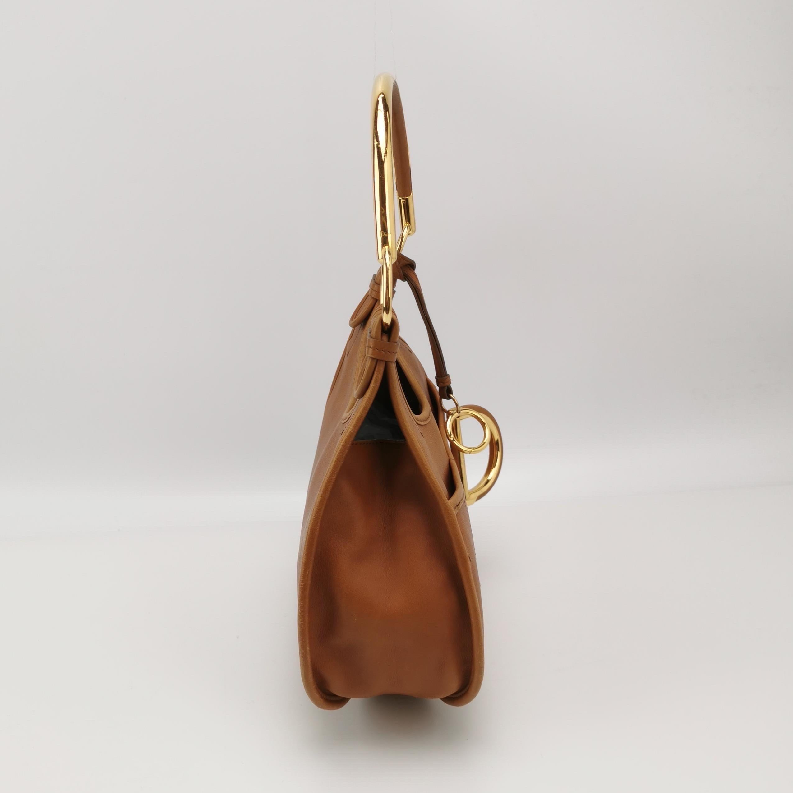 Dior 61 Fourre-tout Brown avec poignée anneau en métal doré Pour femmes en vente