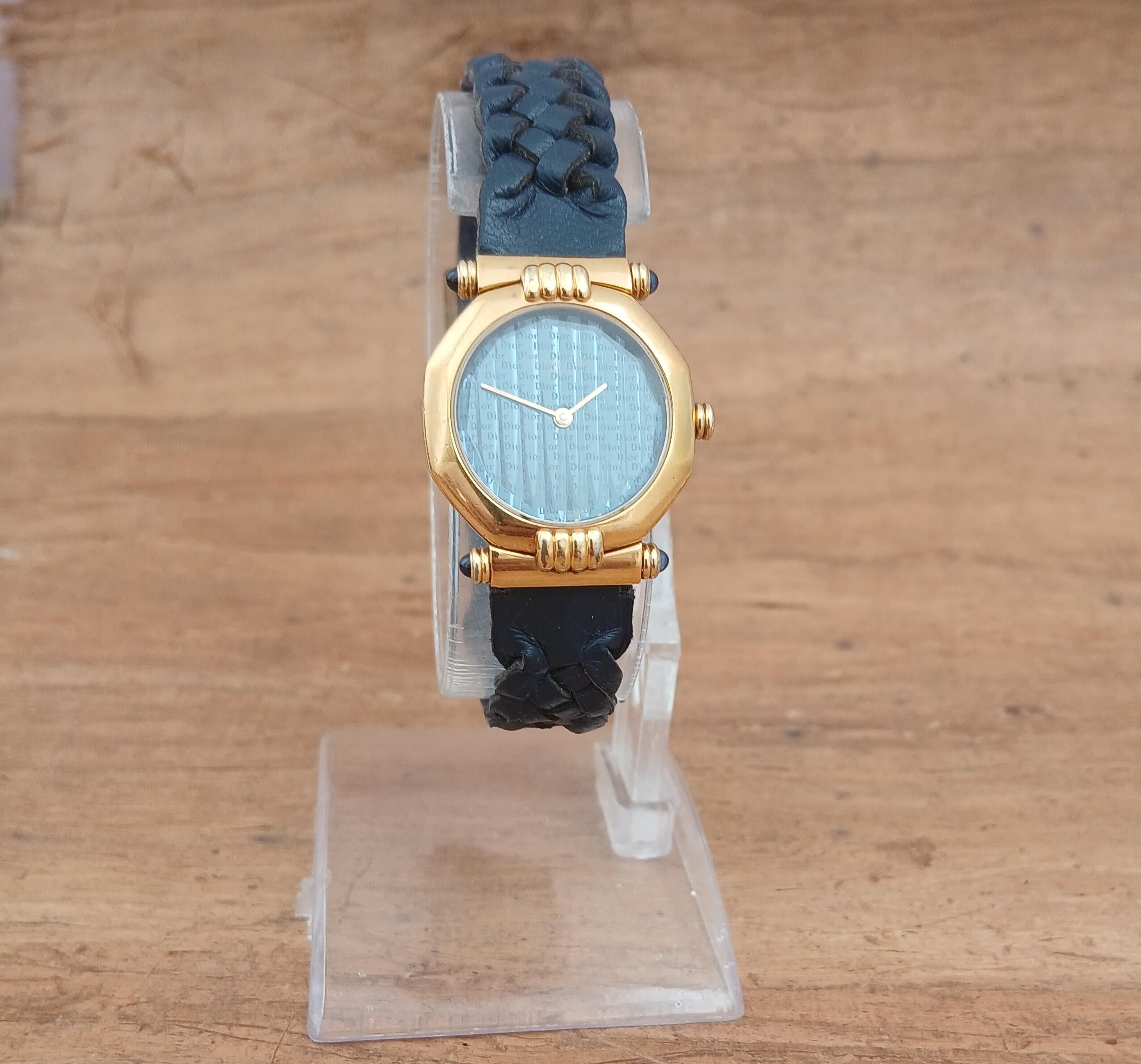 Reloj Dior 64151 Oro Azul Marino Octógono Mujer en venta 10