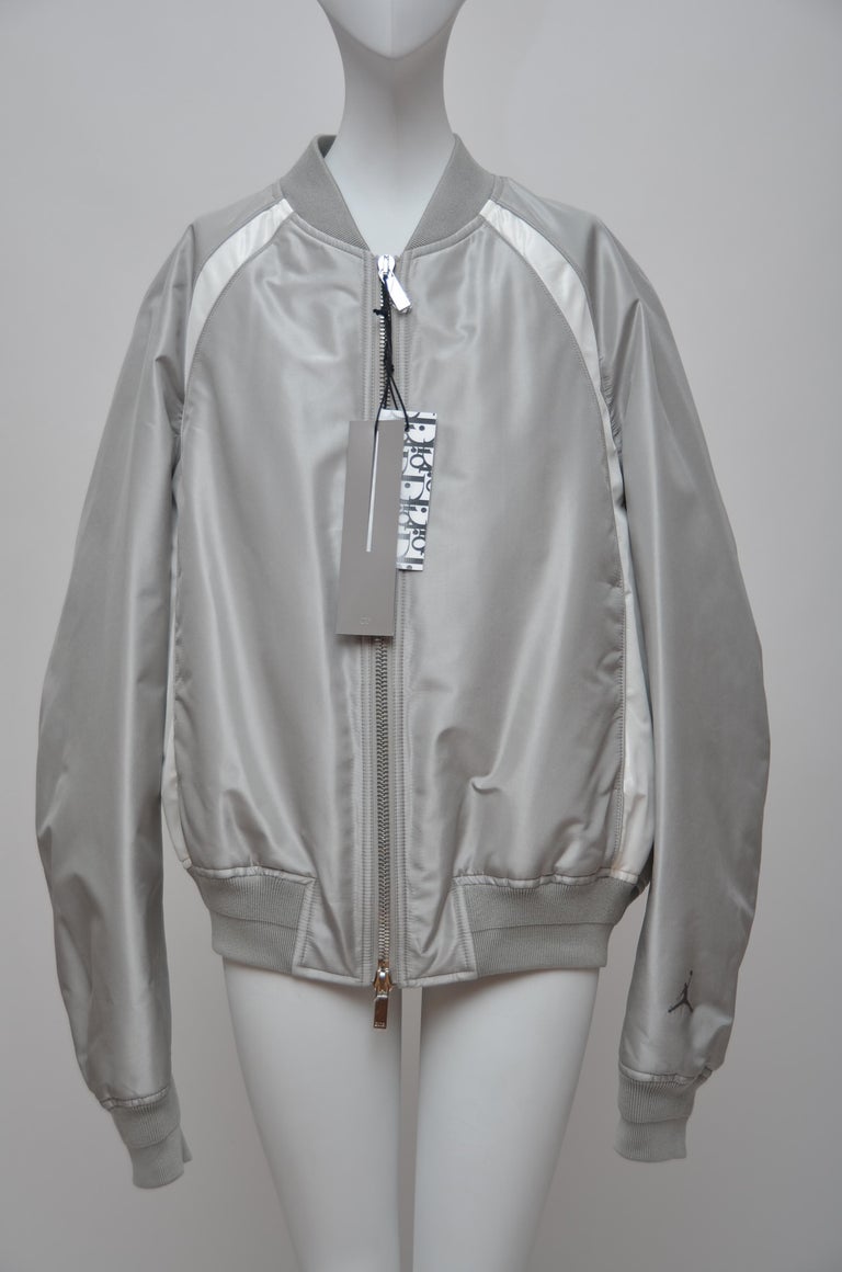 Dior Air Grey Silver Silk Bomber Jacket Size 50 New With Tags 100% ...