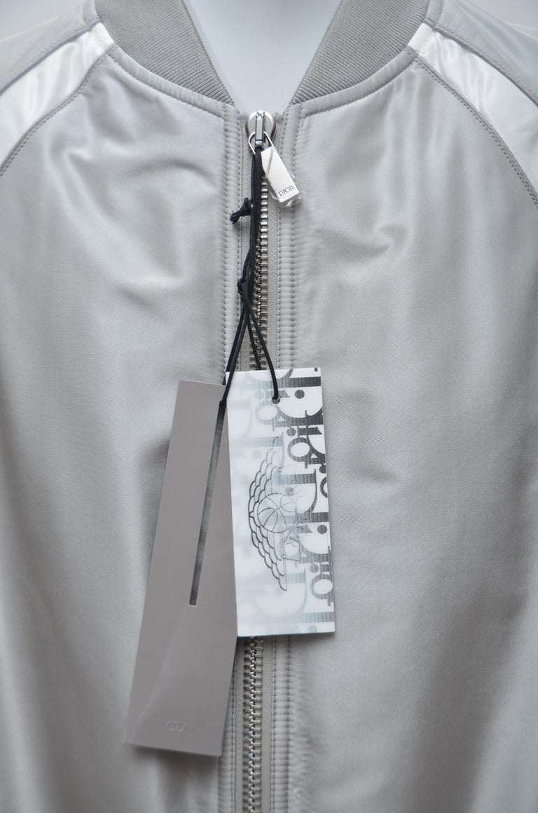 Dior Air Grey Silver Silk Bomber Jacket Size 50 New With Tags 100
