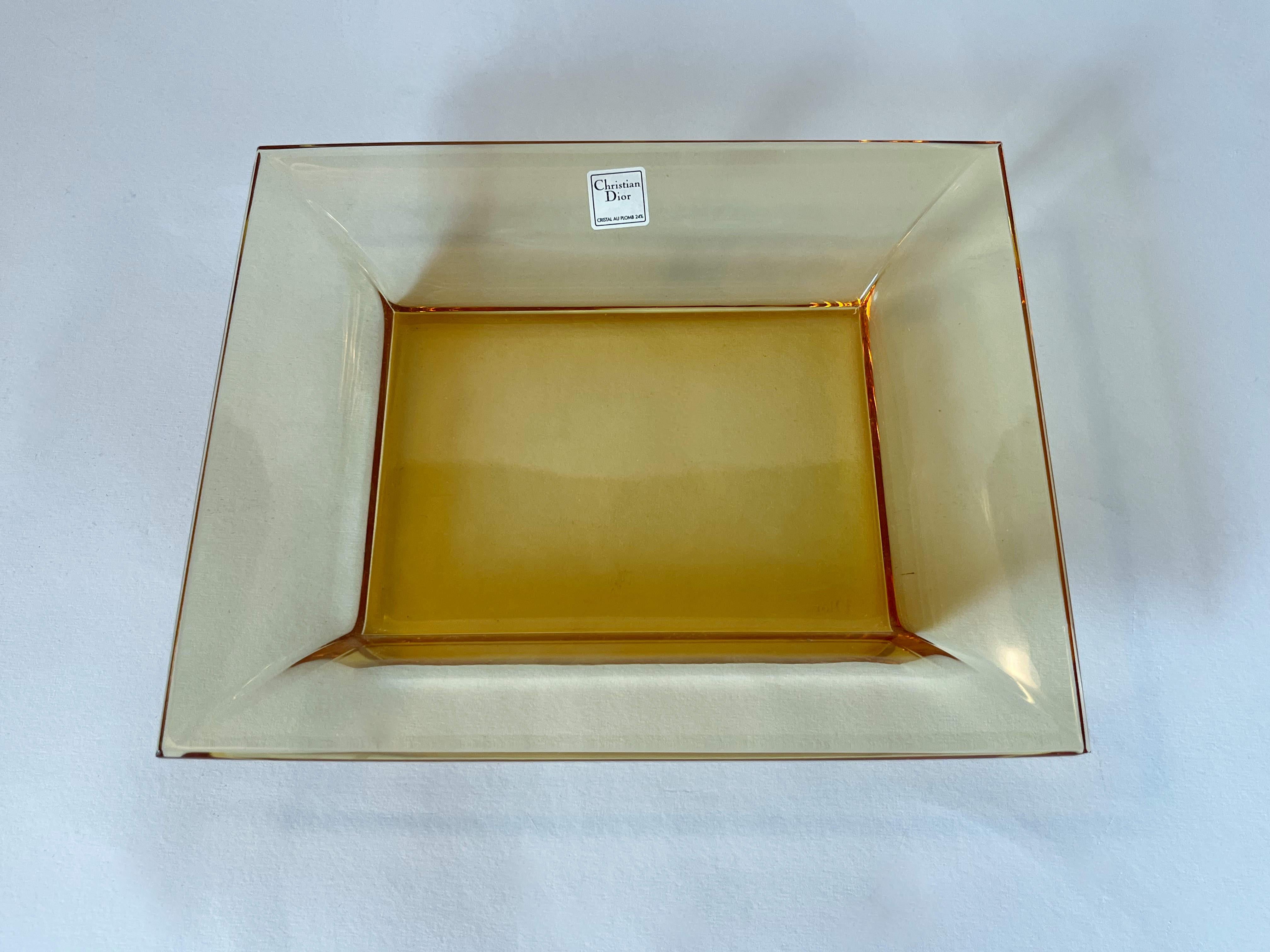 French Christian Dior Amber Rectangular Glass Vide Poche Change Tray or Ashtray For Sale