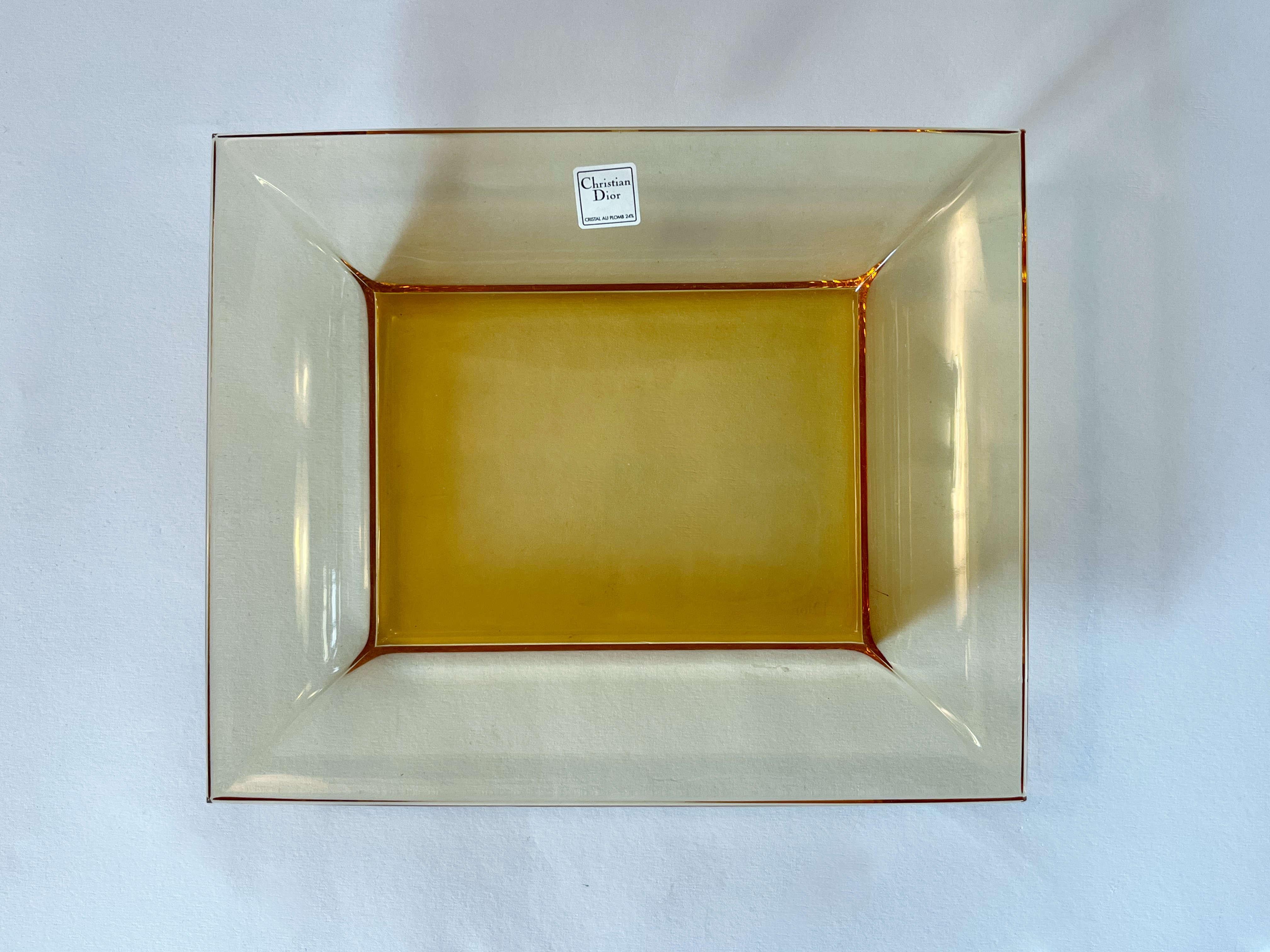 Christian Dior Amber Rectangular Glass Vide Poche Change Tray or Ashtray In Good Condition For Sale In Los Angeles, CA
