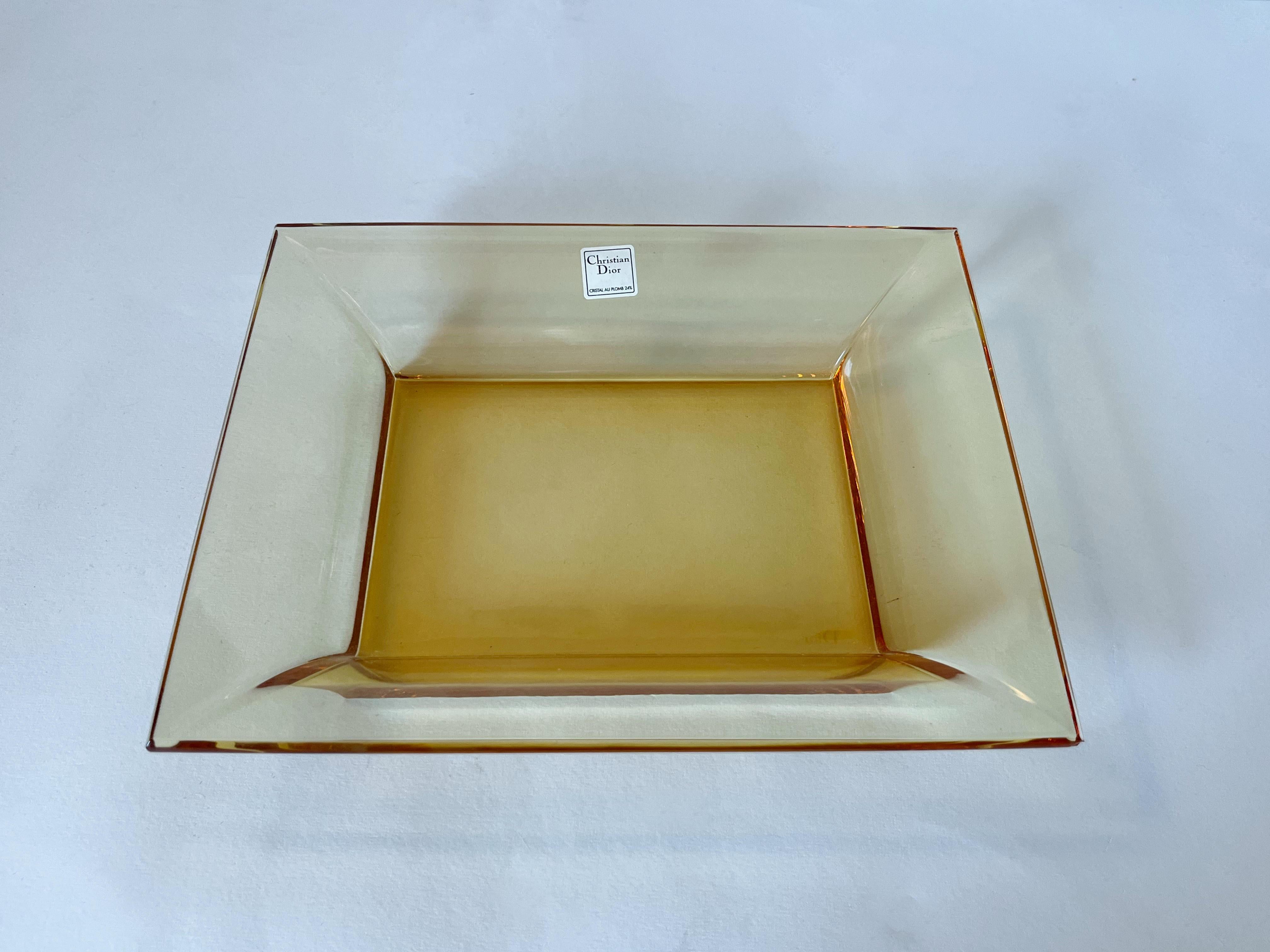 20th Century Christian Dior Amber Rectangular Glass Vide Poche Change Tray or Ashtray For Sale