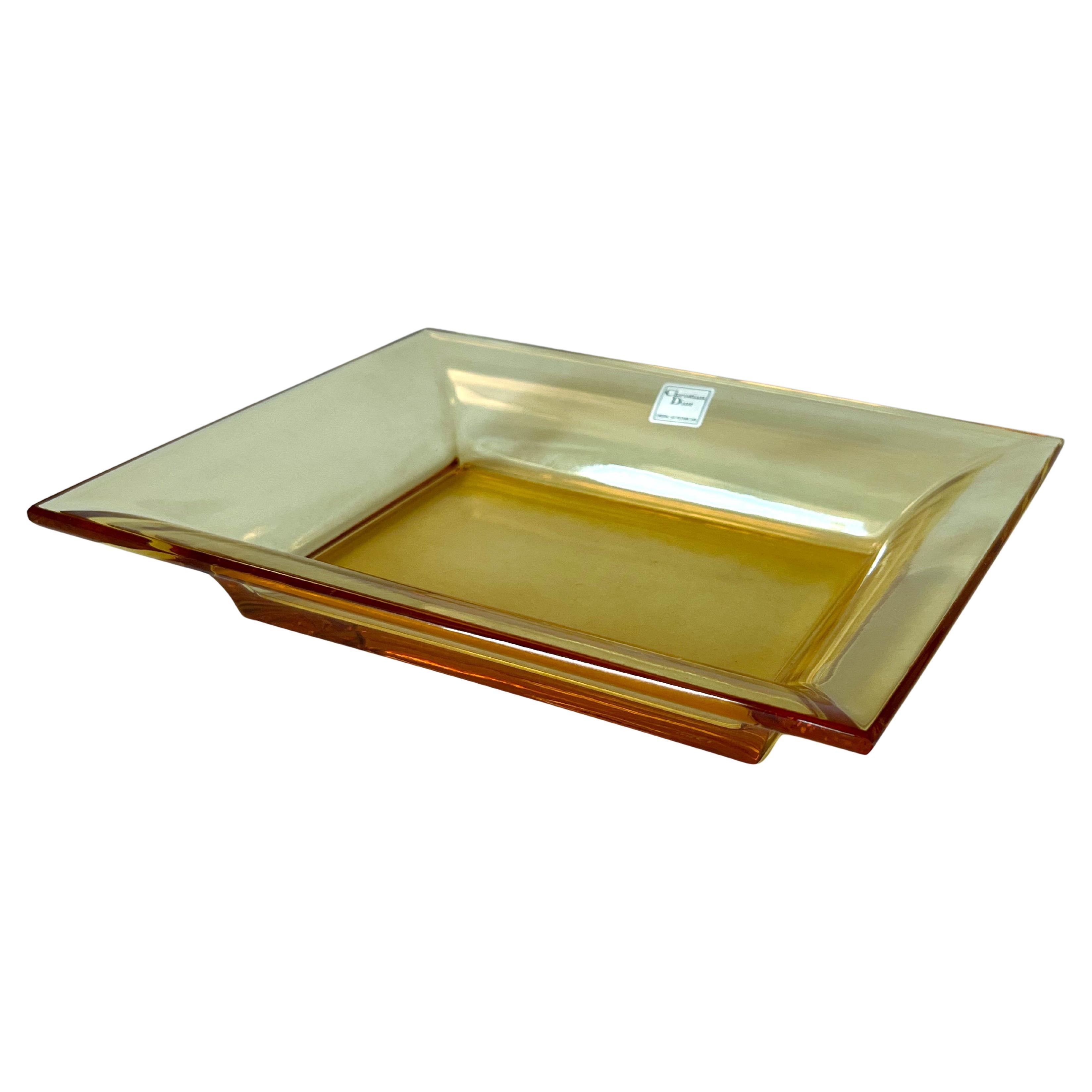 Christian Dior Amber Rectangular Glass Vide Poche Change Tray or Ashtray