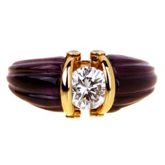 Dior Amethyst Diamond Solitaire 18k Yellow Gold Cocktail Band Ring Sz 6 1/2