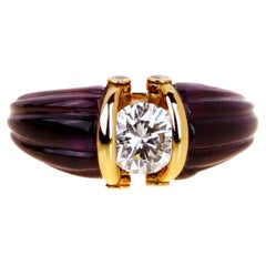 Dior Amethyst Diamond Solitaire 18k Yellow Gold Cocktail Band Ring Sz 6 1/2