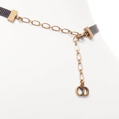 DIOR antique gold star CD charm black fabric short choker