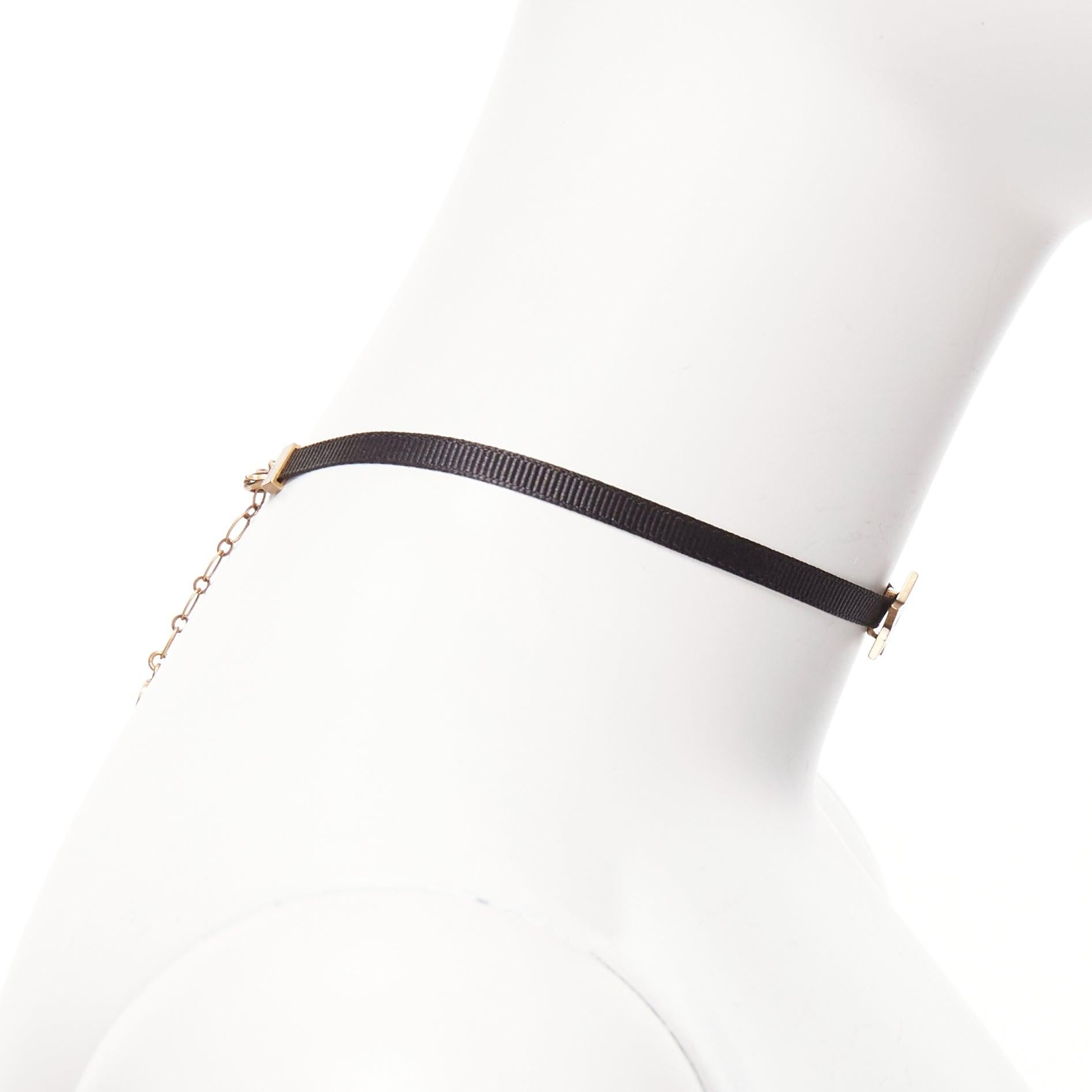 Women's DIOR antique gold star CD charm black fabric short choker For Sale