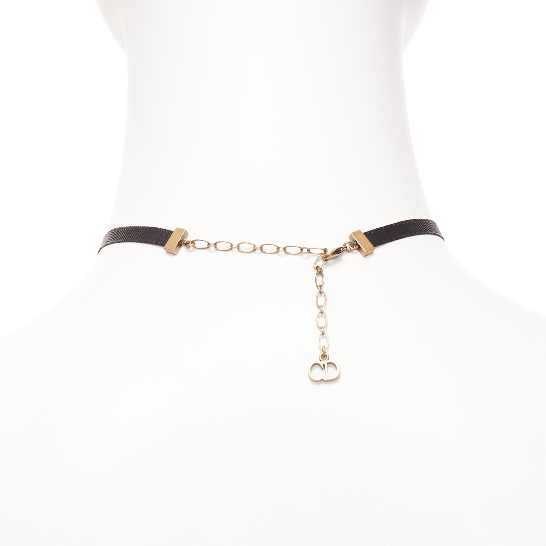 DIOR antique gold star CD charm black fabric short choker For Sale 1