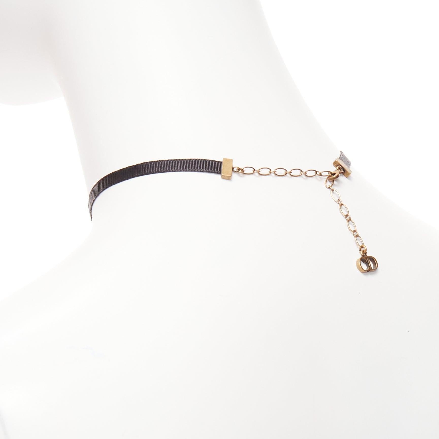 DIOR antique gold star CD charm black fabric short choker For Sale 2