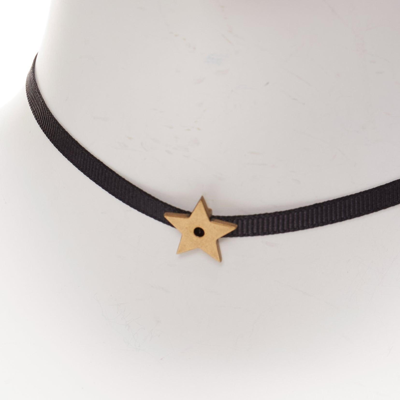DIOR antique gold star CD charm black fabric short choker 1