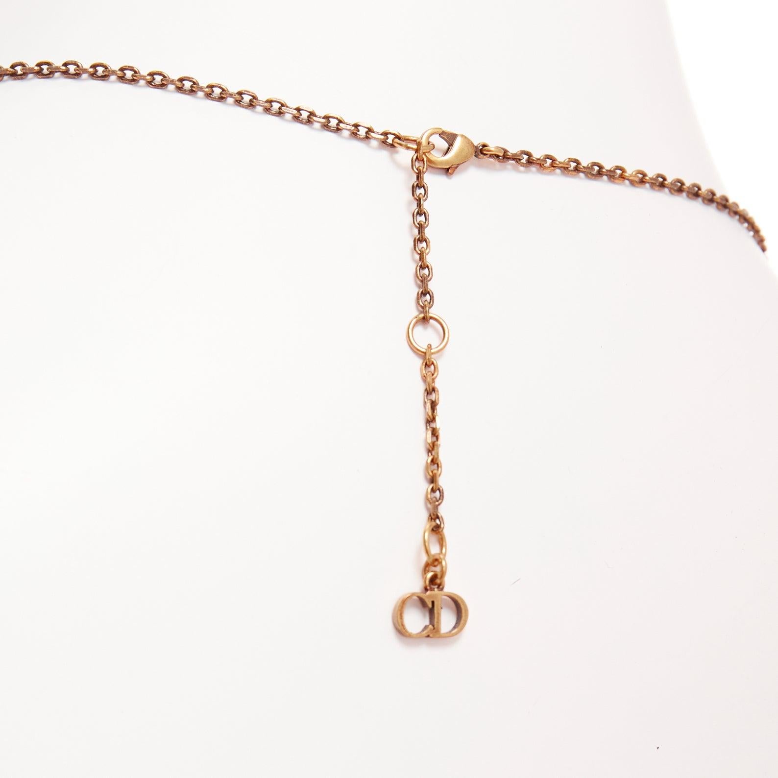DIOR antique gold vertical logo chain CD star charm tiered necklace For Sale 4