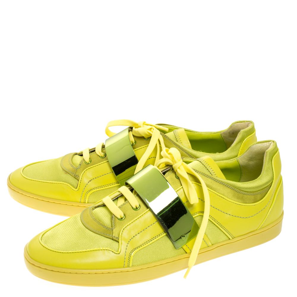 Yellow Dior Apple Green Leather and Mesh Lace Sneakers Size 41
