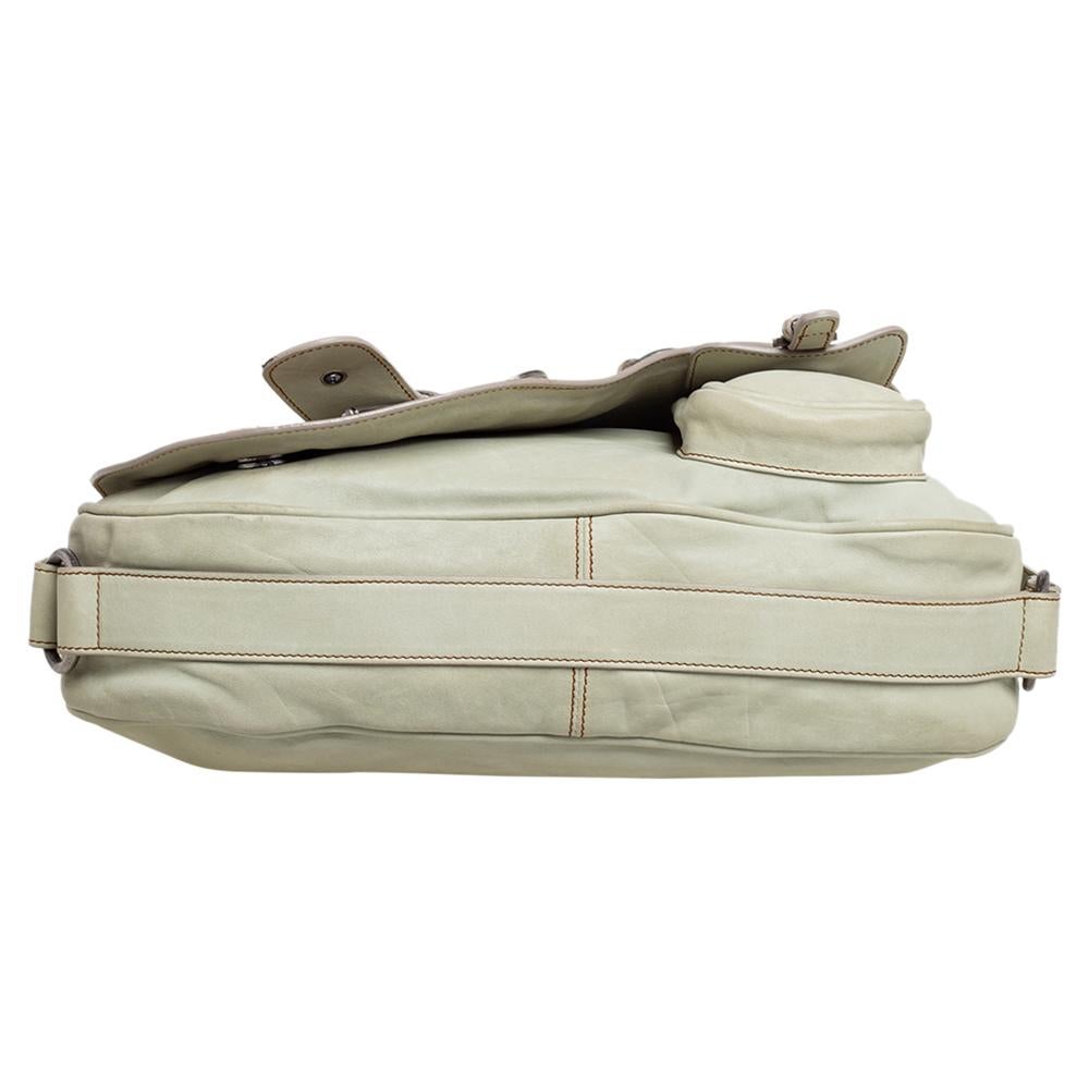 Beige Dior Apple Green Leather Large Gaucho Double Saddle Shoulder Bag