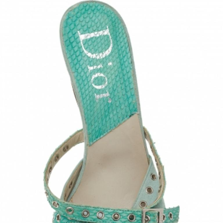 Dior Aqua Python Embossed Leather Eyelet Detail Platform Slide Sandals Size 39 In Fair Condition In Dubai, Al Qouz 2