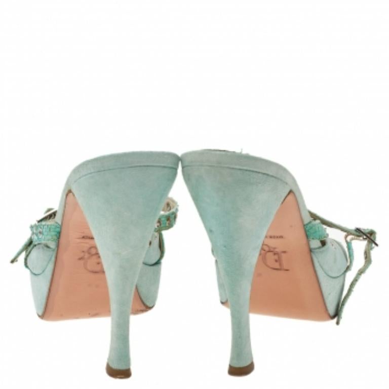 Dior Aqua Python Embossed Leather Eyelet Detail Platform Slide Sandals Size 39 1