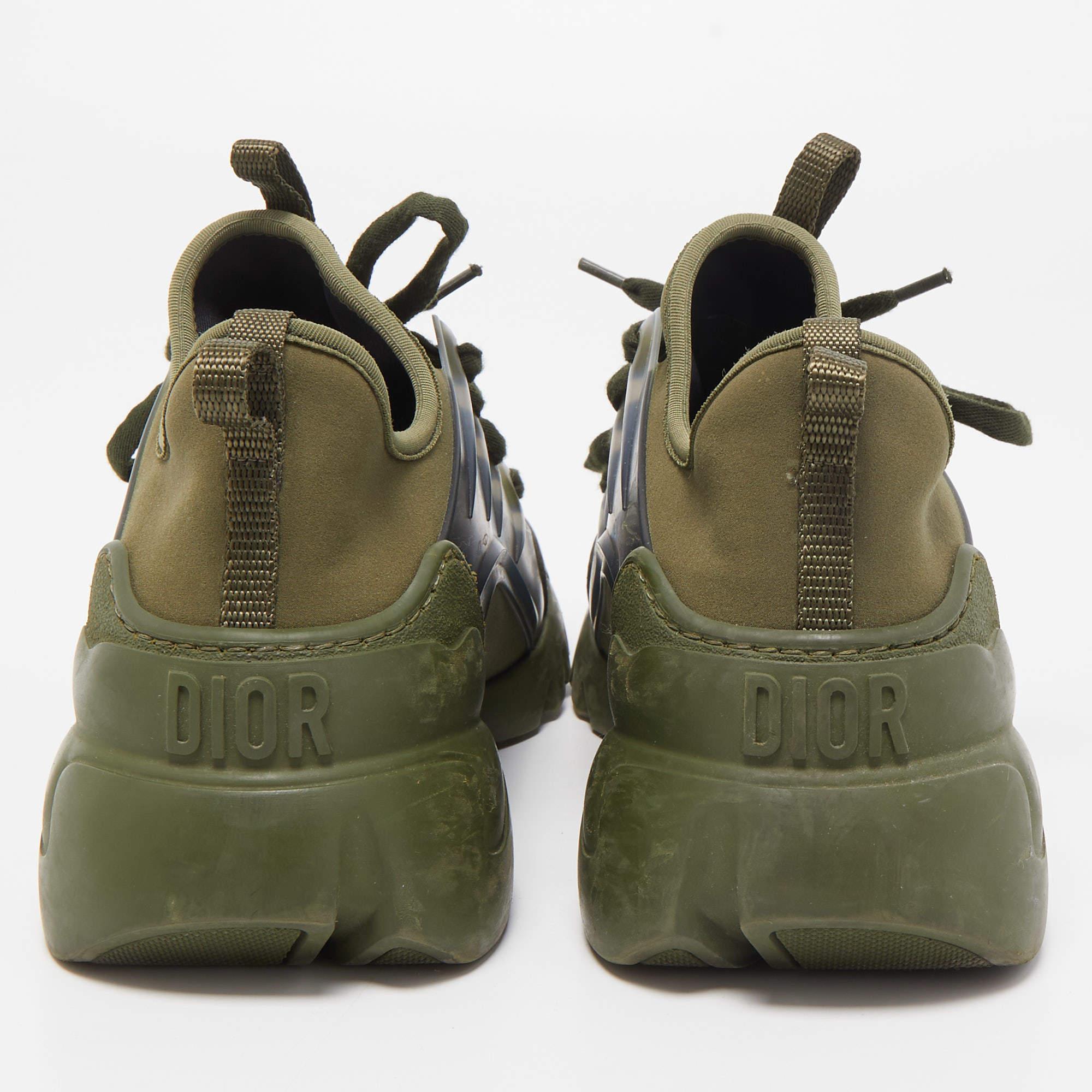 Dior Army Green/Black Neoprene, Rubber and Leather D-Connect Sneakers Size 38 In Good Condition In Dubai, Al Qouz 2