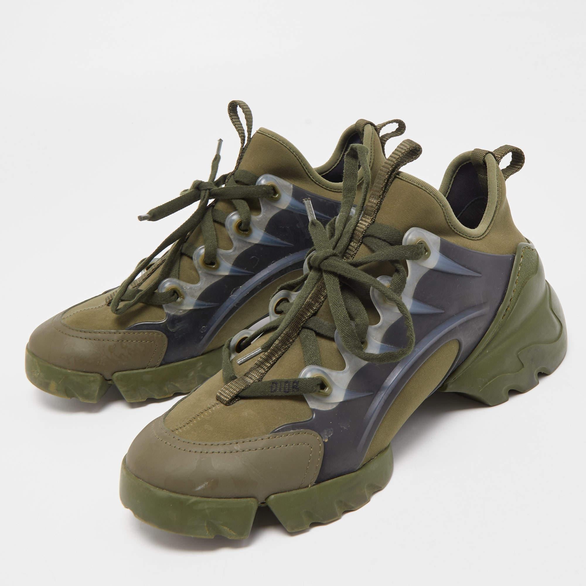 Women's Dior Army Green/Black Neoprene, Rubber and Leather D-Connect Sneakers Size 38
