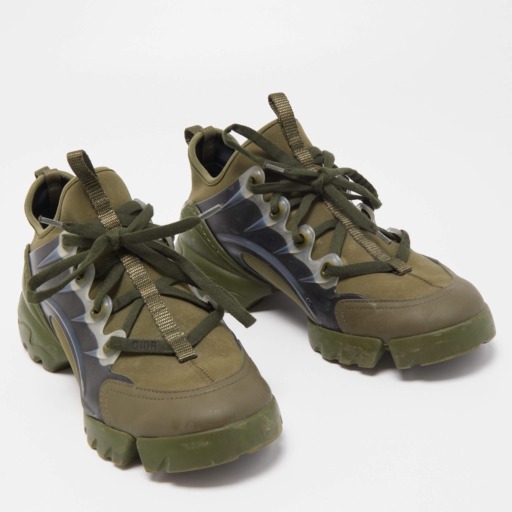 Dior Army Green/Black Neoprene, Rubber and Leather D-Connect Sneakers Size 38 1