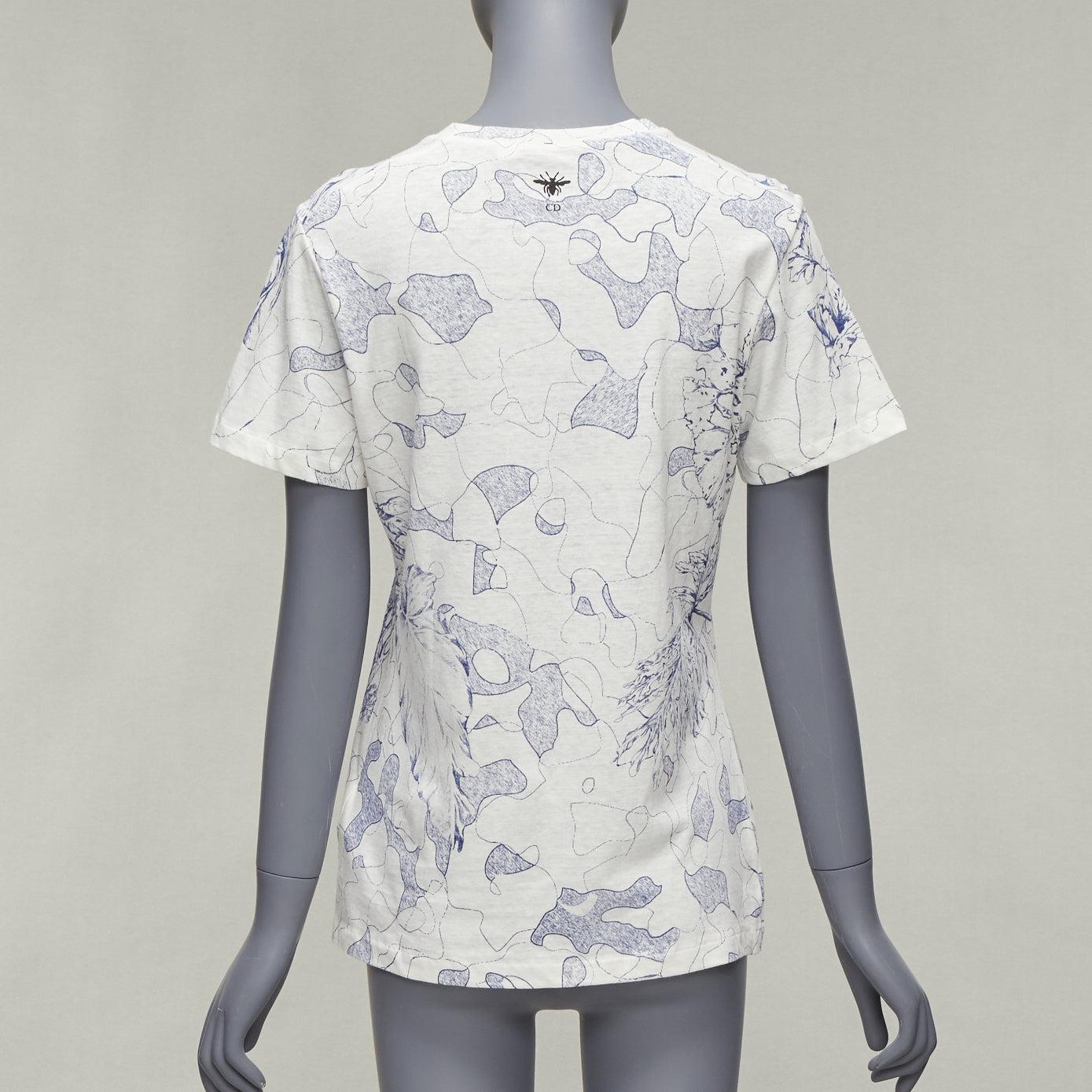 DIOR Around The World Fantaisie blue white print cotton linen tshirt XS For Sale 1
