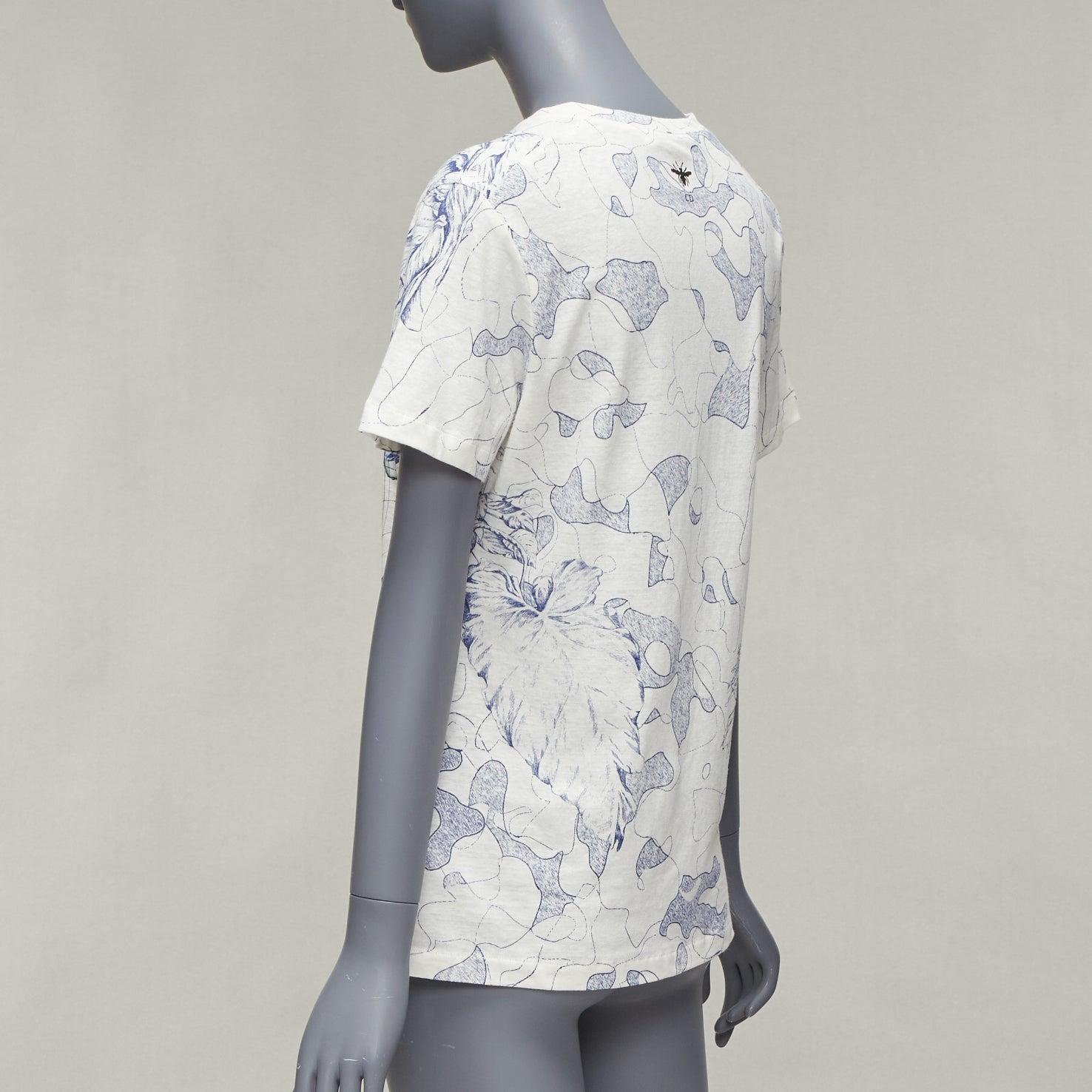 DIOR Around The World Fantaisie blue white print cotton linen tshirt XS For Sale 2
