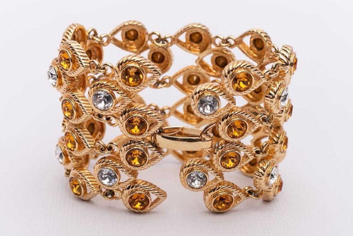 Women's Dior Articulated Bracelet with Gilted Metal and Paved with Rhinestones For Sale
