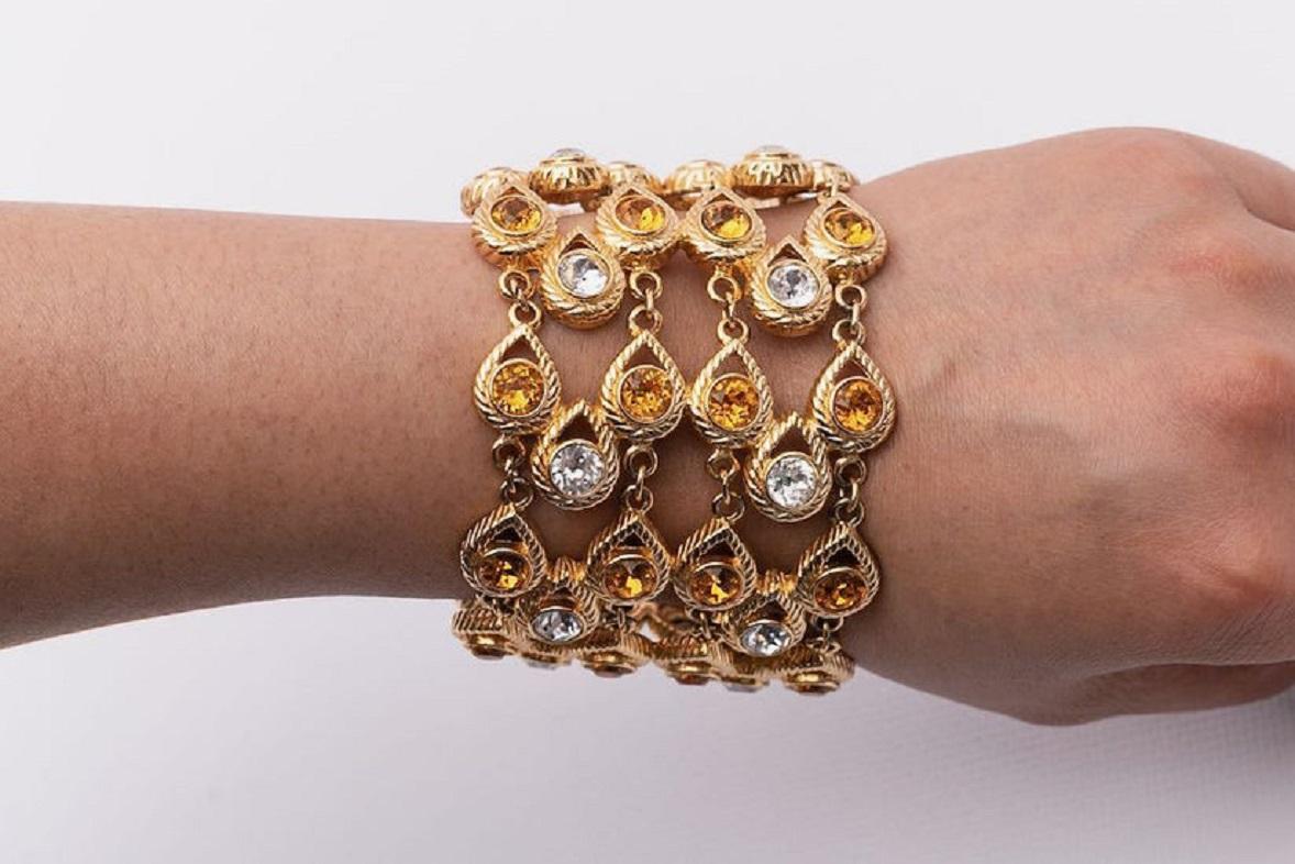 Dior Articulated Bracelet with Gilted Metal and Paved with Rhinestones For Sale 3