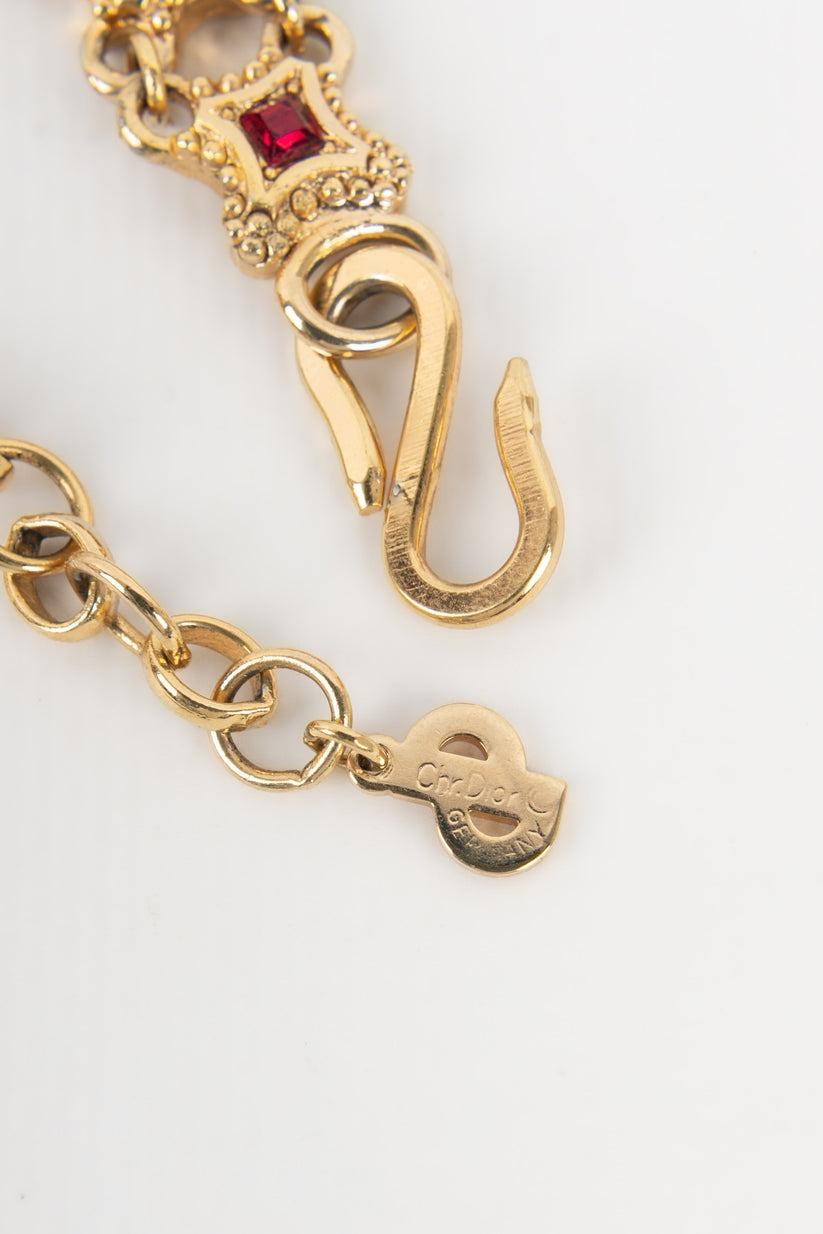 Dior Gegliederte lange Halskette aus goldenem Metall im Angebot 1