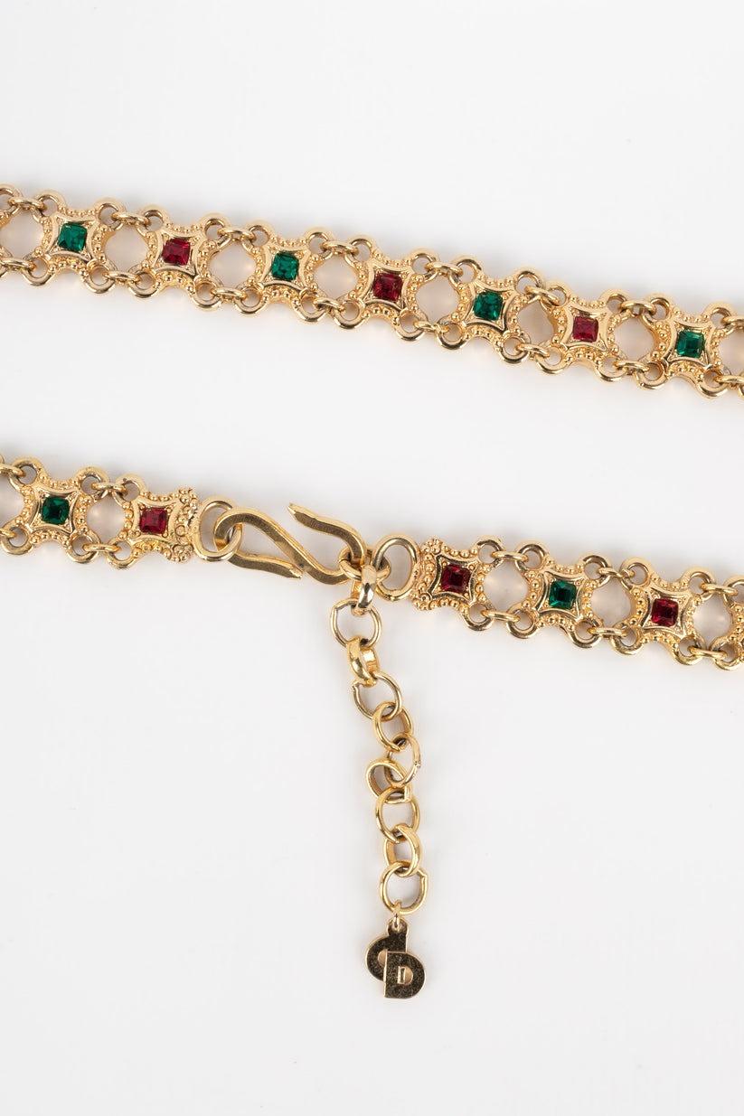 Dior Gegliederte lange Halskette aus goldenem Metall im Angebot 2