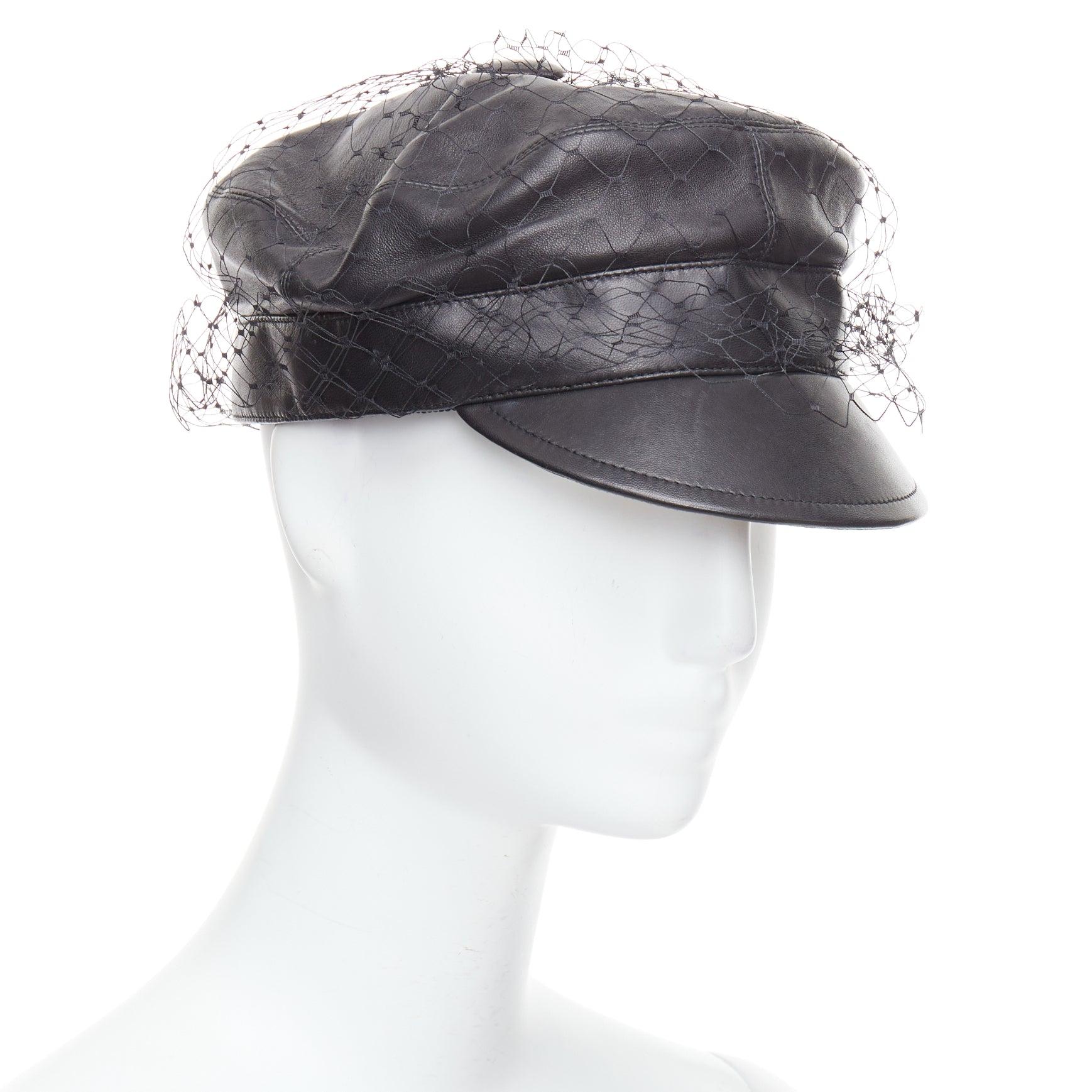 DIOR Arty black soft leather mesh veil CD bee lined newsboy hat
Reference: NKLL/A00372
Brand: Dior
Designer: Maria Grazia Chiuri
Material: Leather, Fabric
Color: Black
Pattern: Solid
Closure: Slip On
Lining: Black Fabric
Extra Details: A modern
