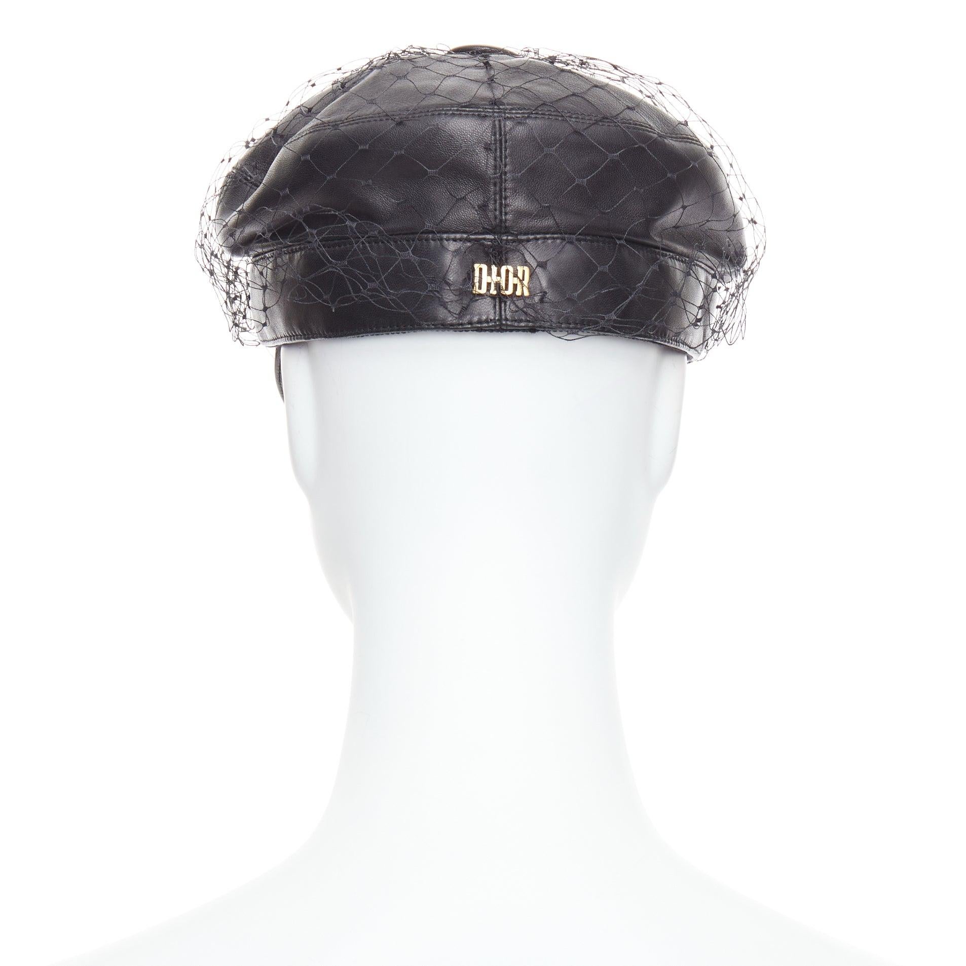 Women's DIOR Arty black soft leather mesh veil CD bee lined newsboy hat