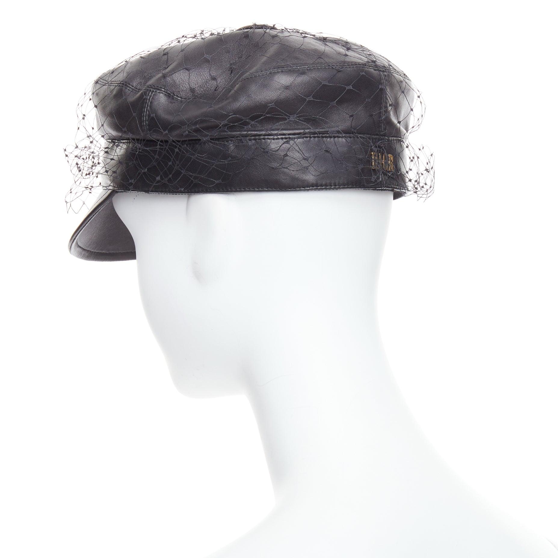 DIOR Arty black soft leather mesh veil CD bee lined newsboy hat 1
