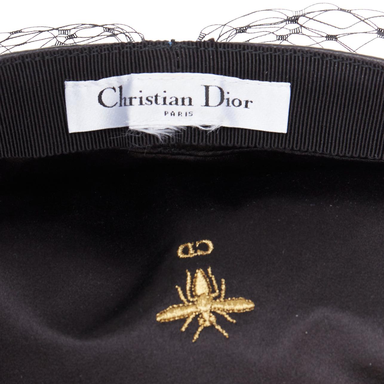 DIOR Arty black soft leather mesh veil CD bee lined newsboy hat 3