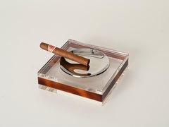 Dior Ashtray or Vide-Poche in Tortoiseshell Effect Lucite and Chrome, Italy 1970