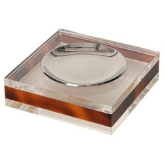 Vintage Dior Ashtray or Vide-Poche in Tortoiseshell Effect Lucite and Chrome, Italy 1970