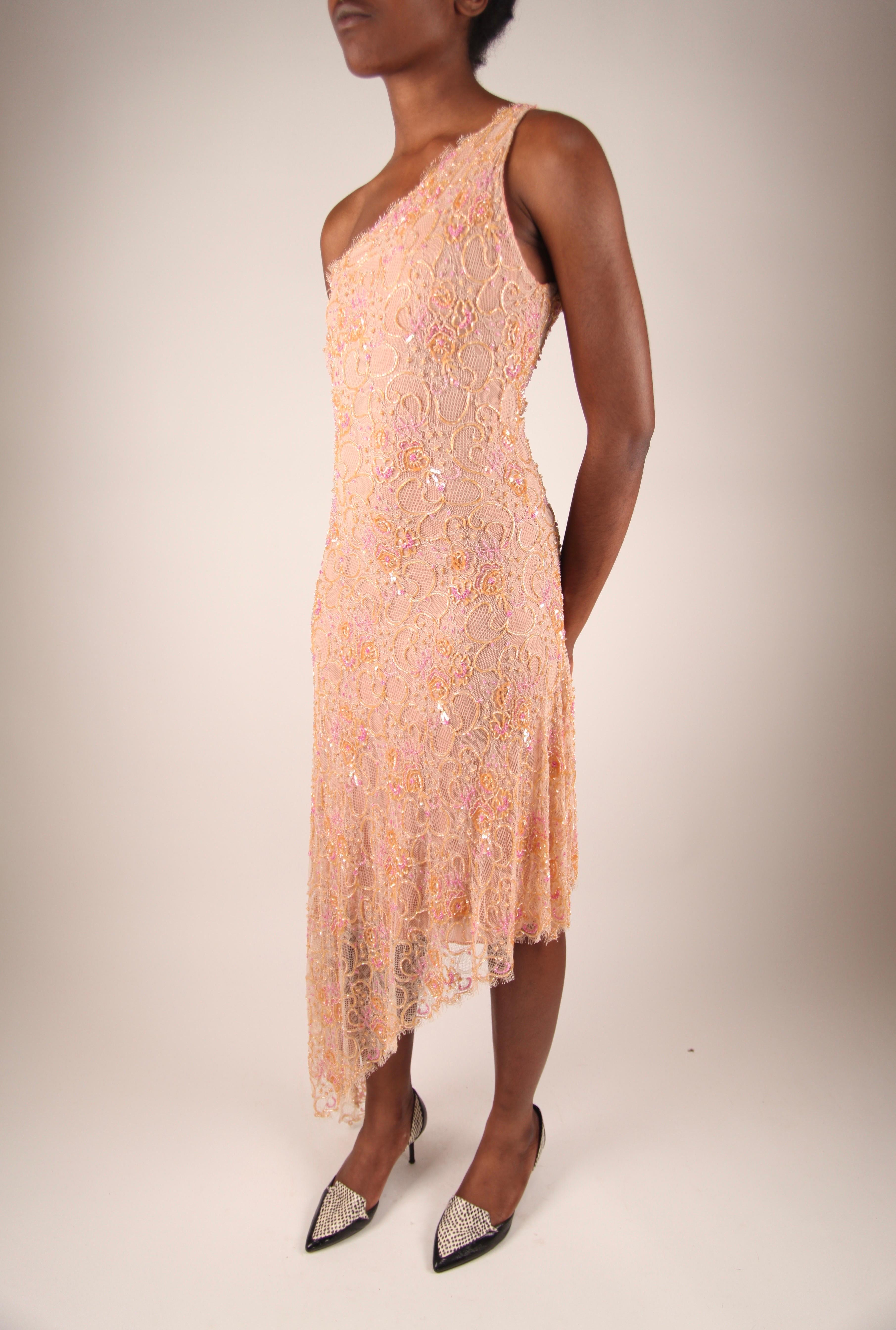 Dior asymmetric hand beaded lace dress, circa 2000s In Good Condition For Sale In London, GB