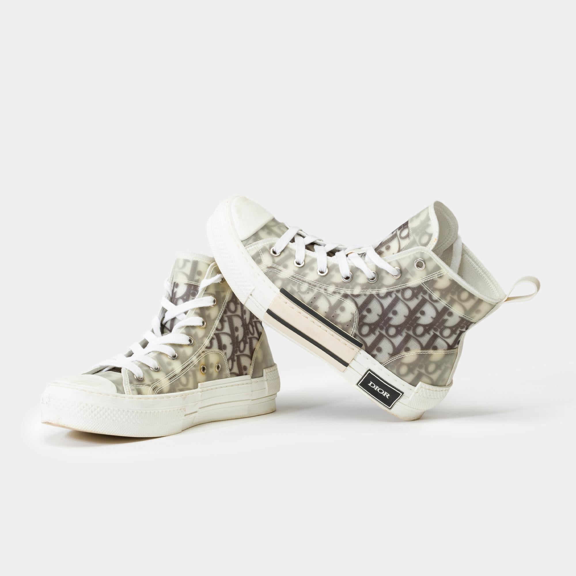 Gray Dior B23 sneaker in black and white Dior Oblique canvas, Size 6.5 For Sale