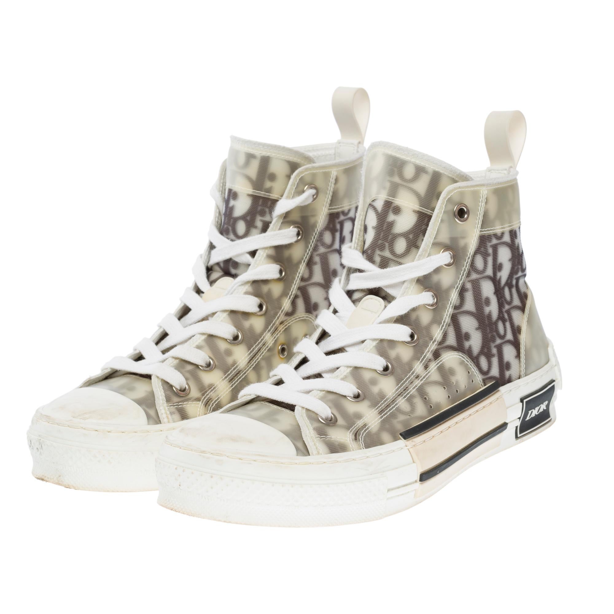 Dior B23 sneaker in black and white Dior Oblique canvas, Size 6.5 In Good Condition For Sale In Paris, IDF