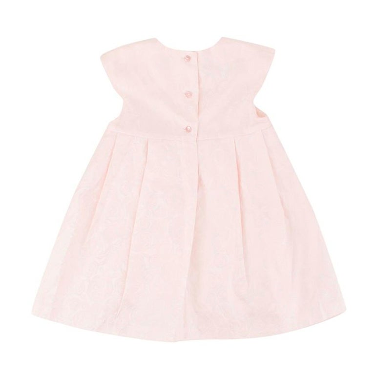 Dior Baby 12-months Pink Floral Silk Dress and Pants Set 

Dress
- Pink Baby Dress 
- 12 months 
- Round neck, sleeveless 
- Pleated Skirt 
- Empire Waist 
- Buttoned at back
- Fully lined

Pants
- Pink Matching pants
- Gathered edges
- Stretch