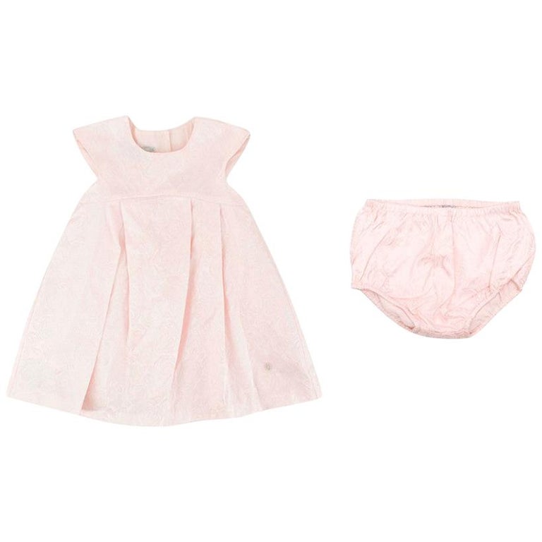 Dior Baby Pink Floral Silk Dress and Pants Set - 12 Months For Sale
