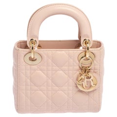 Used Dior Baby Pink Leather Mini Lady Dior Tote