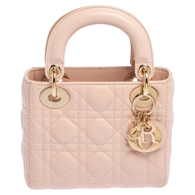 Dior Baby Pink Leather Mini Lady Dior Tote at 1stDibs