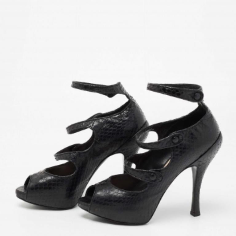 Dior Zurück Python Leder Riemchen Peep Toe Plateau Sandalen Größe 37 (Schwarz) im Angebot