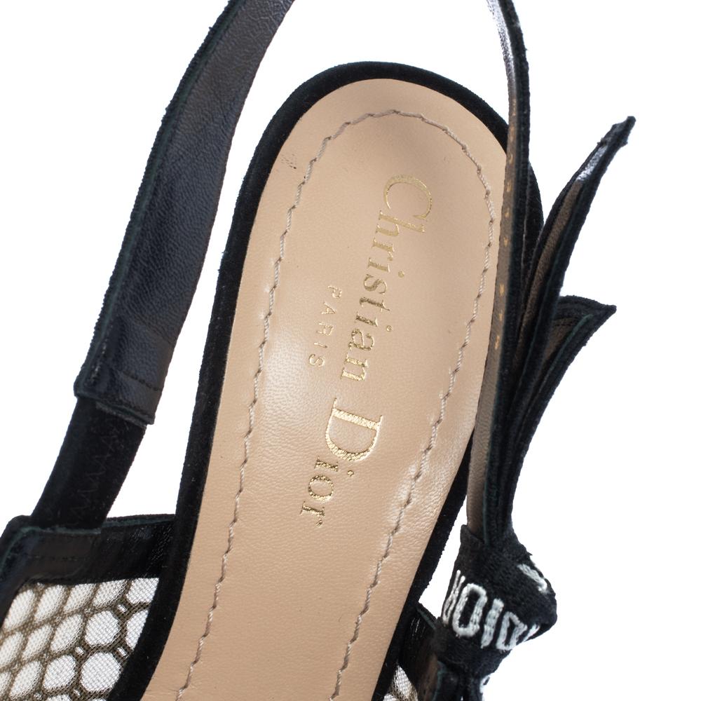 Dior Balck Mesh bestickte Schleife J'Adior Slingback-Sandalen Größe 37,5 1