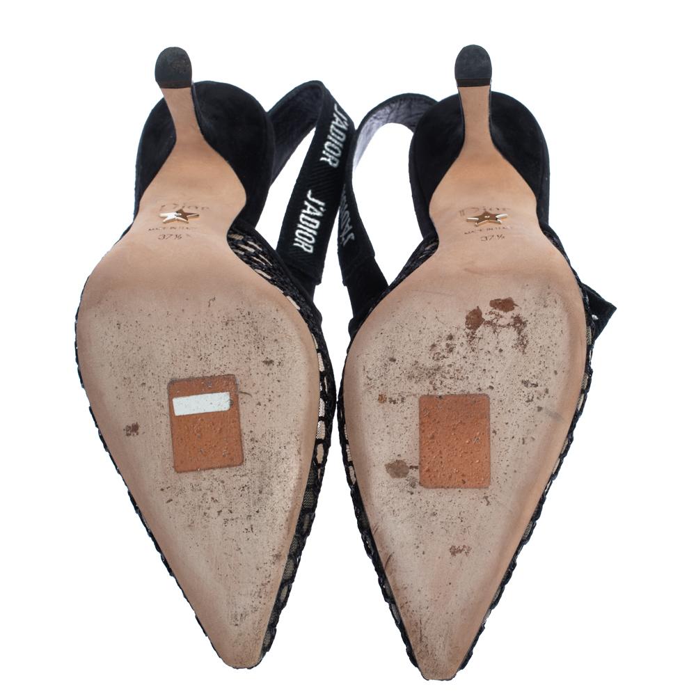 Dior Balck Mesh bestickte Schleife J'Adior Slingback-Sandalen Größe 37,5 2