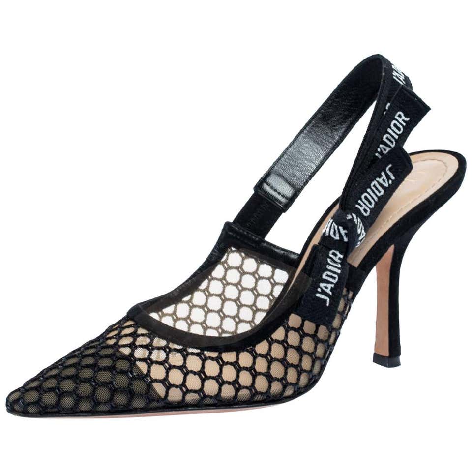 Dior Balck Mesh Embroidered Ribbon J'Adior Slingback Sandals Size 37.5 ...