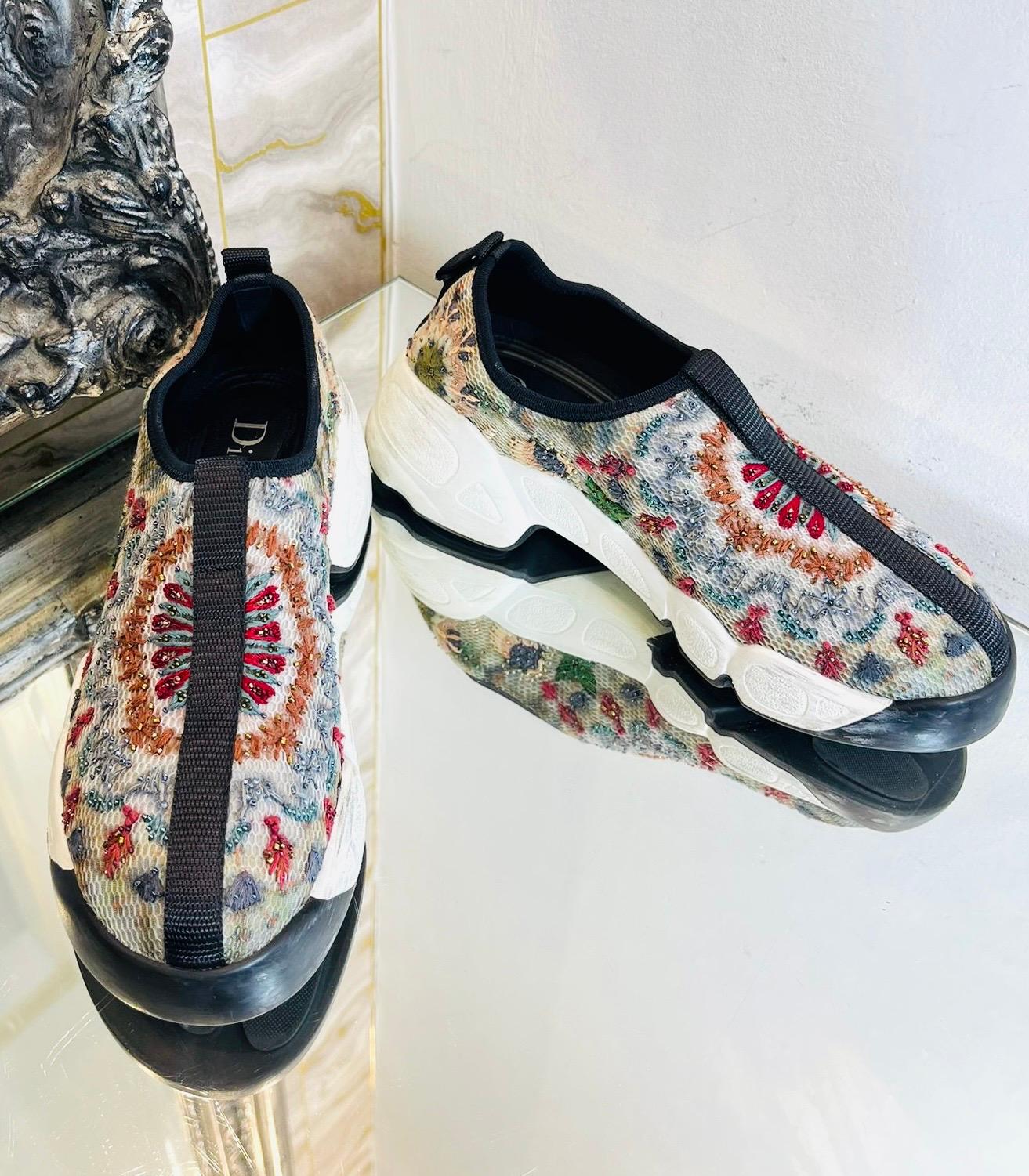 Gray Dior Bead Embroidered Mesh Sneakers For Sale