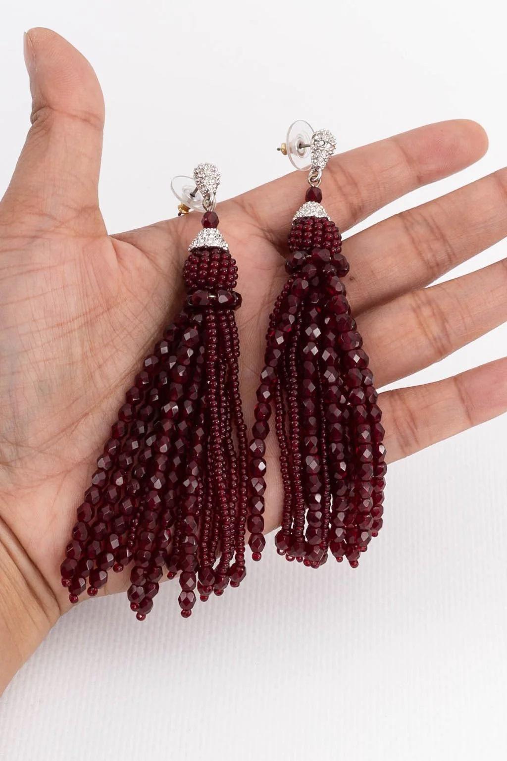 Dior Beaded Silver metal Earrings Set with Rhinestones and Beaded Tassels For Sale 3